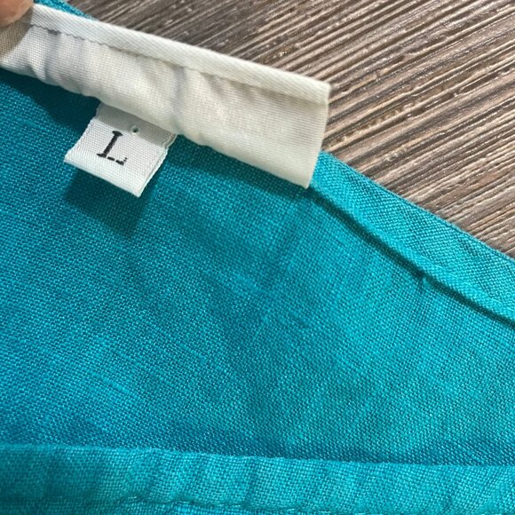 BRYN WALKER Sz L Blue 100% Linen Oversized Boho Lagenlook Tunic Top Side Buttons - Picture 7 of 9